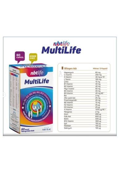 NBT Life Multilife Aktif İçerikli Multivitamin Multimineral Takviye Edici Gıda 60 Kapsül