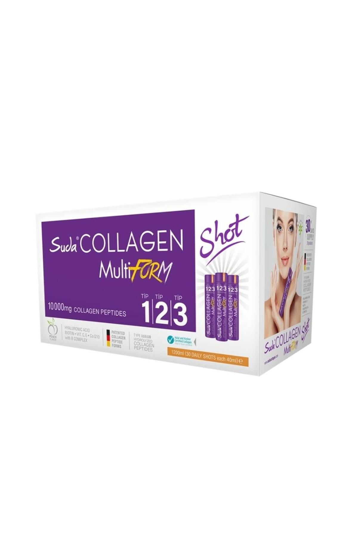Suda Collagen MultiForm Şeftali Aromalı Kolajen 40mlx30 Shot 10000 mg Collagen Peptit Tip1 - Tip2 - Tip3