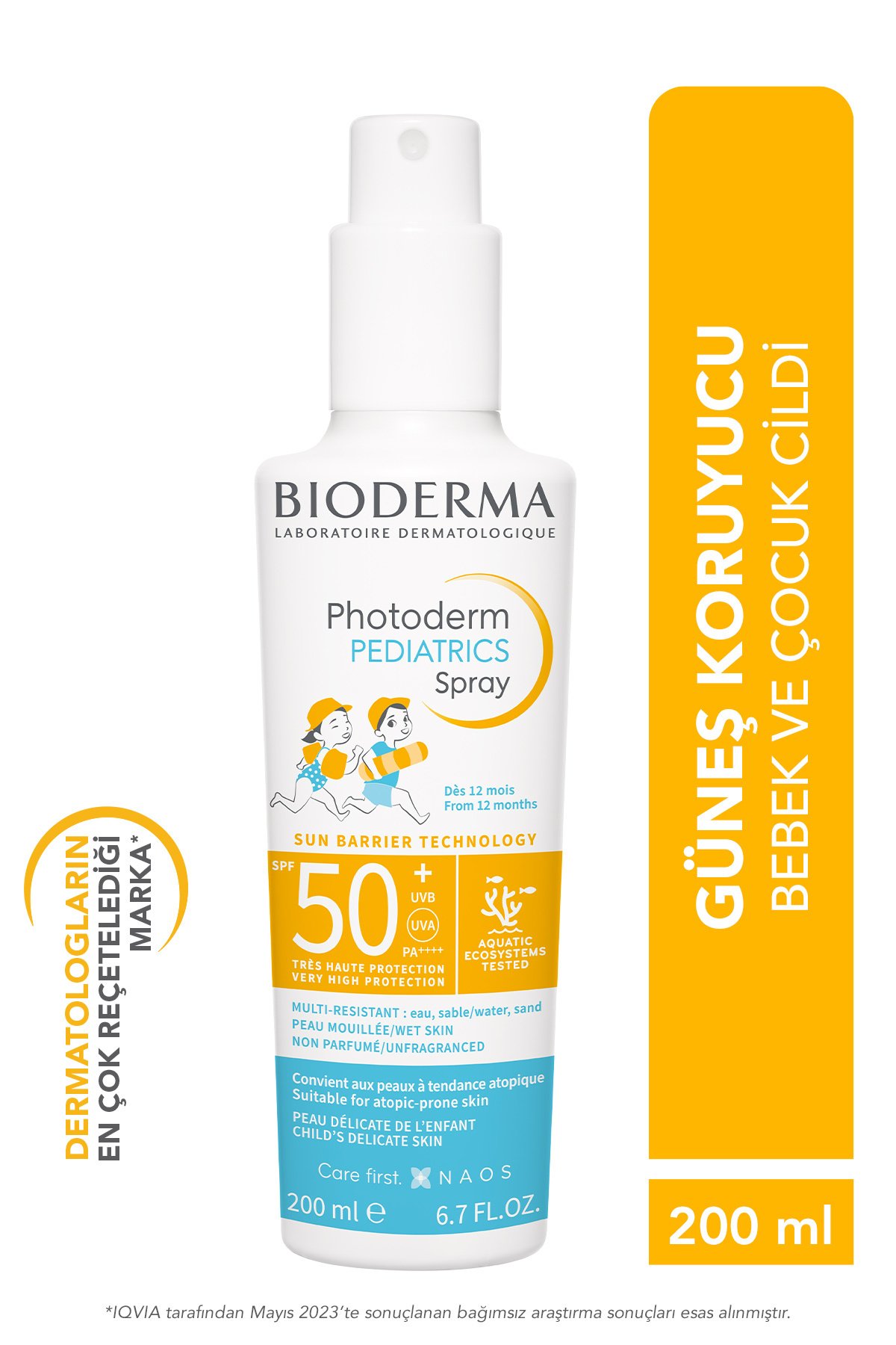 Photoderm Pediatrics Spray SPF50+ Bebek, Çocuk Çok Yüksek Korumalı Sprey Formda Güneş Kremi  200 ml