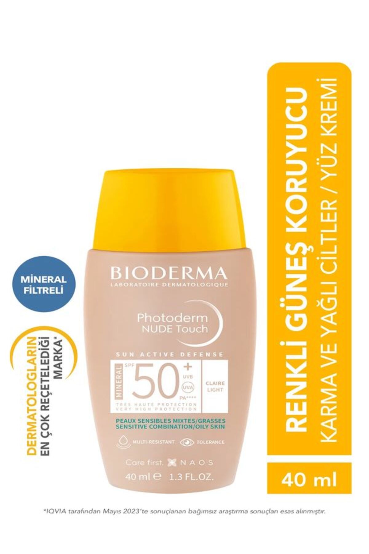 Photoderm NUDE Touch SPF50+ Light %100 mineral Doğal kapatıcı etkili yüksek güneş koruyucu