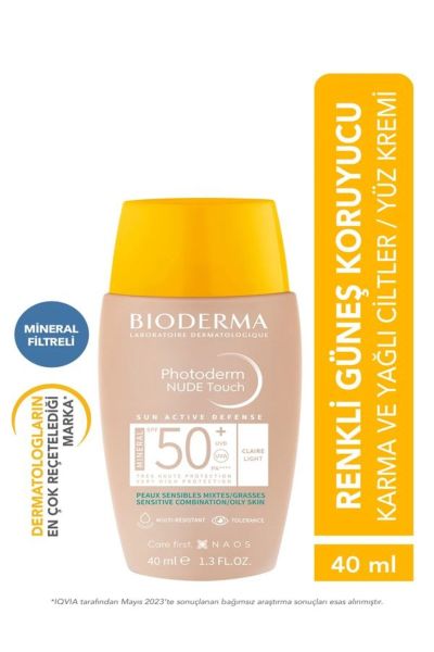 Photoderm NUDE Touch SPF50+ Light %100 mineral Doğal kapatıcı etkili yüksek güneş koruyucu
