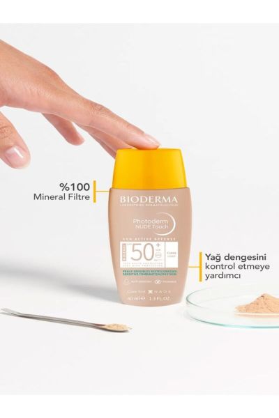 Photoderm NUDE Touch SPF50+ Light %100 mineral Doğal kapatıcı etkili yüksek güneş koruyucu