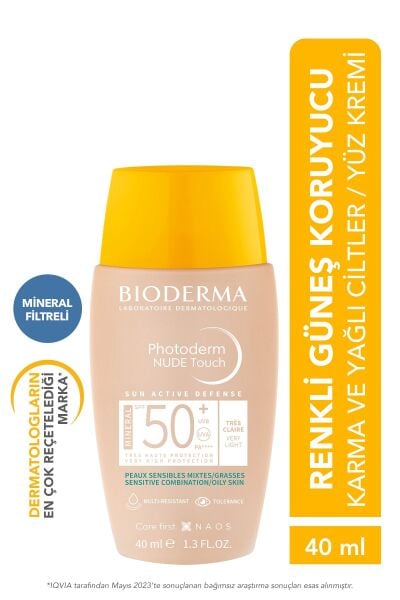 Photoderm Nude Touch SPF50+ Very Light Karma Yağlı Ciltler Kapatıcı Etkili Renkli Güneş Kremi 40 ml