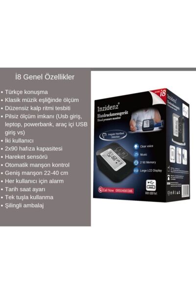 INZİDENZ Model I8 Üst Koldan Ölçer Dijital Tam Otomatik Aleti Model I8